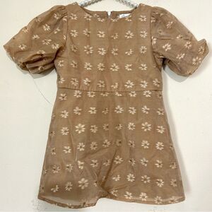Gianni Bini Girls Puff Sleeve Floral Taupe/Tan Dress SIZE 3T